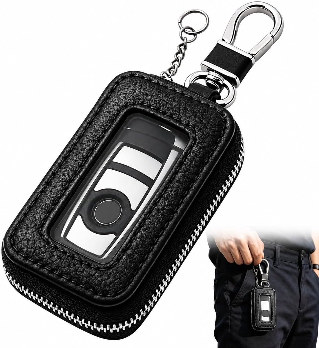 Autosleutelhouder met rits - Zachte leren sleutelhuls - Universeel voor smartkeys - Handige organisatie voor onderweg - ShopVlot