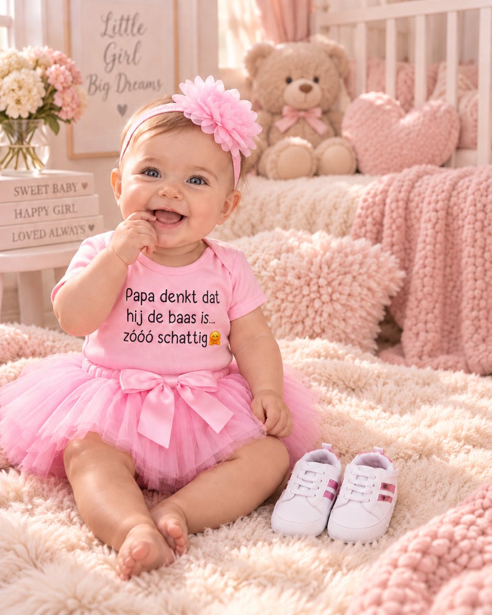 Kraamcadeau meisje - Papa denkt dat hij de baas is met roze romper - geboortecadeau meisje – foto 4