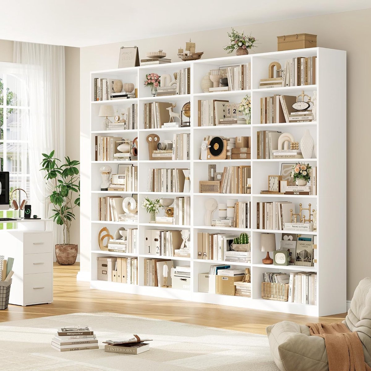 Boekenkast 116 x 28,5 x 212 cm (B x T x H) met 14 vakken, geschikt voor woonkamer, studie of keuken - Industrohome