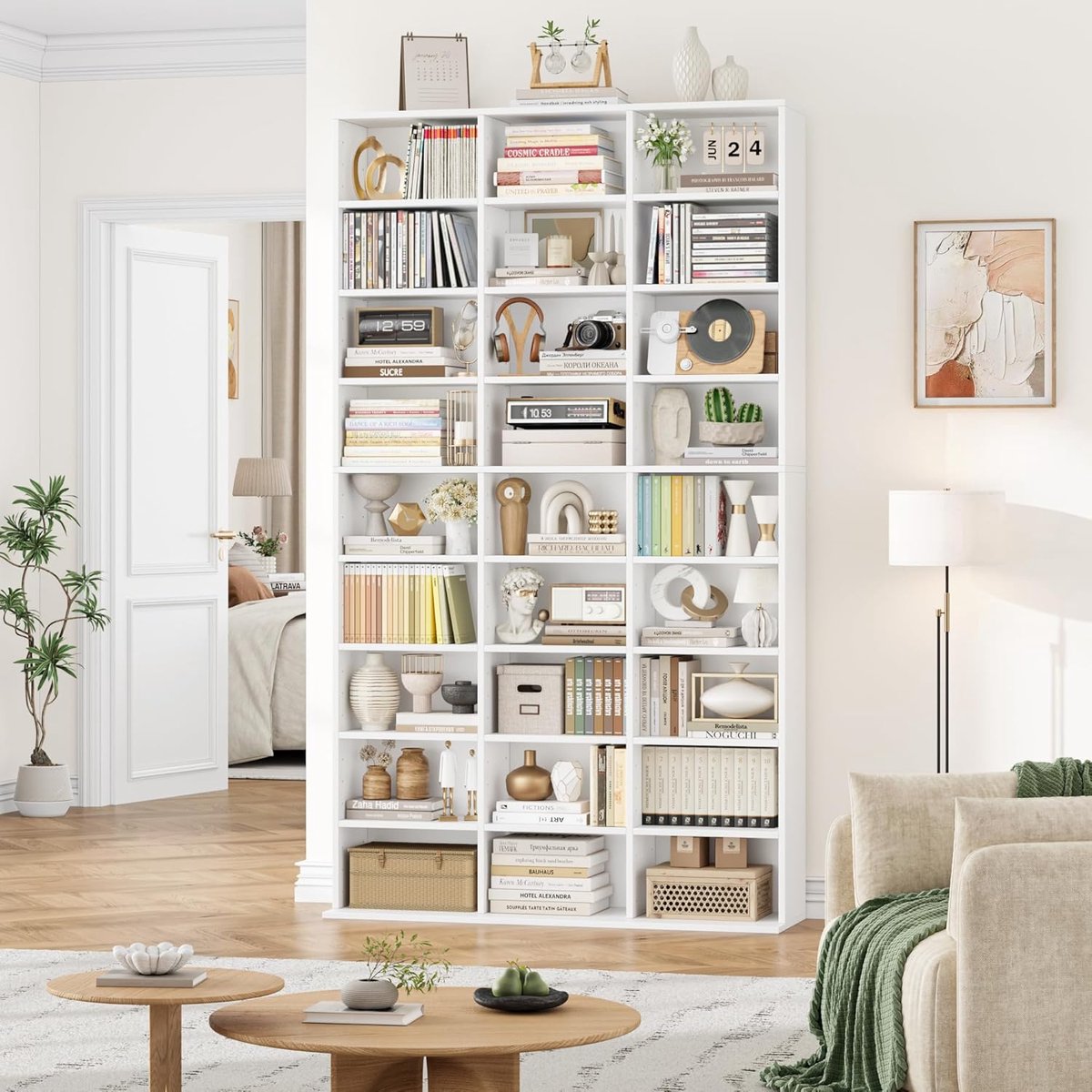 Boekenkast 102.5x23.5x190 cm met 27 hoogteverstelbare planken - Wit | Industrohome