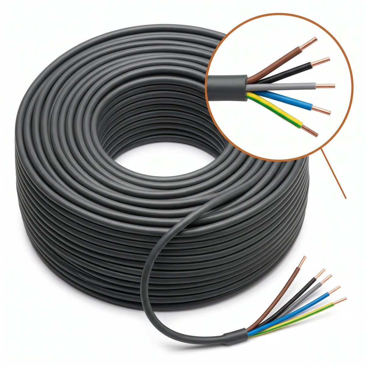 Cheqo® Buitenkabel 5 X 2.5 mm² 25 m - XMVK Kabel - Installatiekabel Buitengebruik - Krachtstroomkabel - Stroomkabel voor Buiten - Tuinkabel - Elektriciteitskabel - Bovengrondse Kabel voor Tuinverlichting en Buitenstopcontact - Grijs