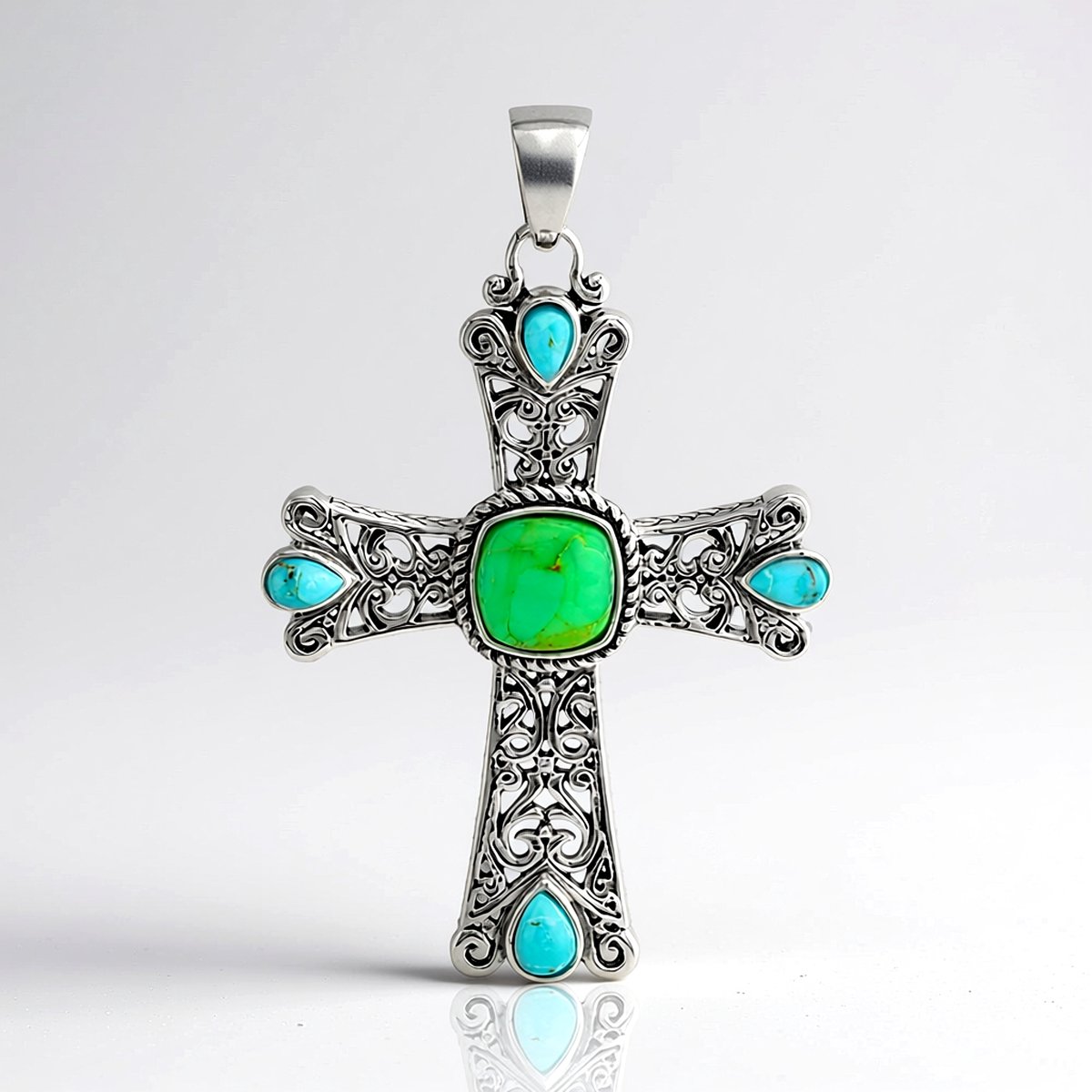 Cavill - Zilveren Hanger 925 Sterling - Kingman Mohave Turkoois 2,94 ct - Antiek Kussen Cabochon - Handgemaakte Sieraden Blauw Groen