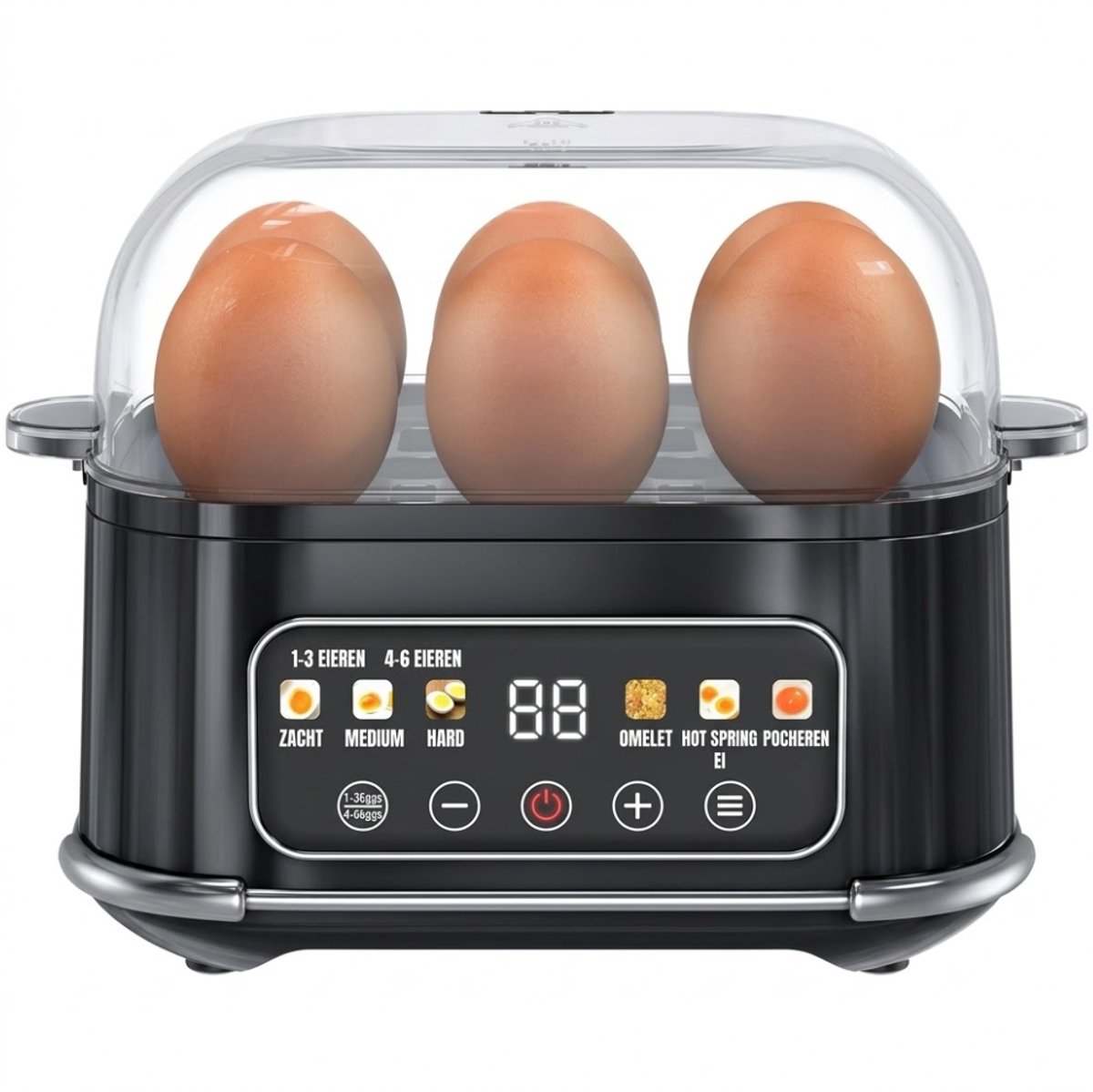 Levo® Eierkoker electrisch - Eierkoker - Eierkoker met timer - Zwart/Zilver - 20cm x 20cm x 20cm