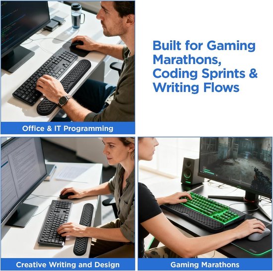 Grote Geheugen Schuim Polssteun voor Toetsenbord, Ergonomische Handsteun voor Kantoor en Gaming, 17.3 x 3.1 x 0.8 Inch, Comfortabel en Ondersteunend — afbeelding 4