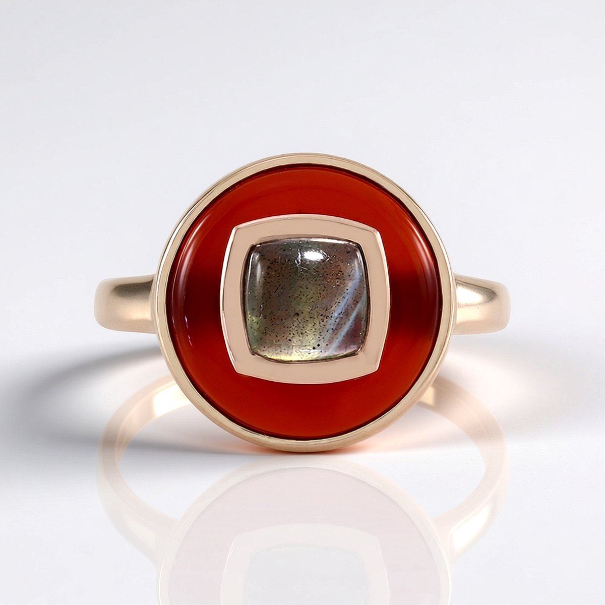 Cavill - Zilveren Ring 925 Sterling Zilver Roségoud Vermeil - Carneool 4,5 ct & Labradoriet 1,035 ct - Ronde Cabochon - Modern & Elegant