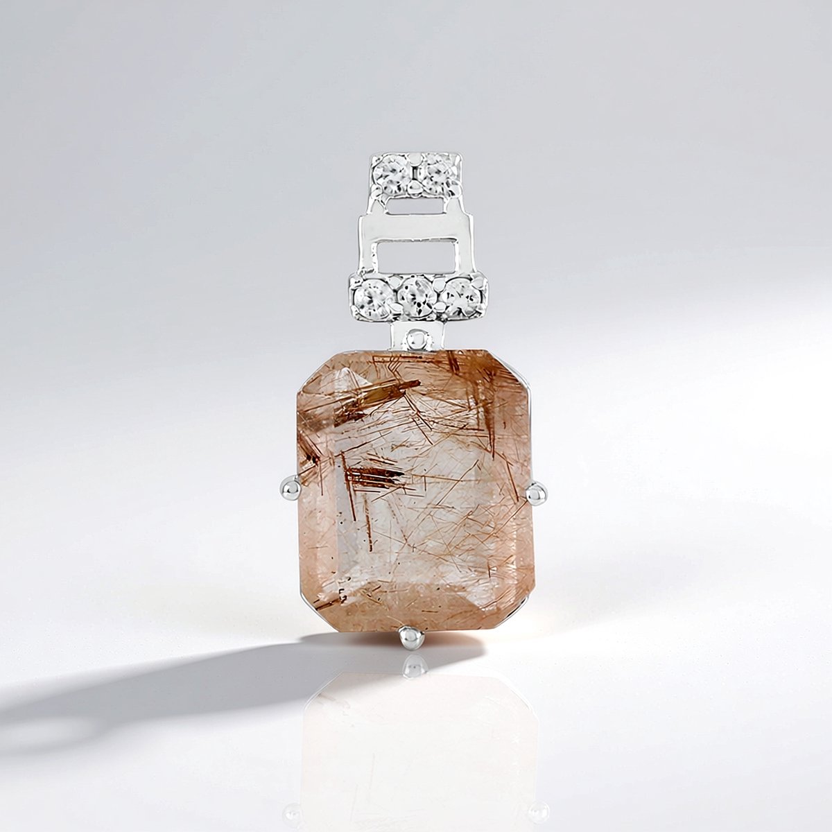 Cavill - Zilveren Hanger 925 Sterling - Koperen Rutielkwarts 4,55 ct - Achthoekige Edelsteen - Zirkonia Tanzania - Gerhodineerd - Elegante Sieraden