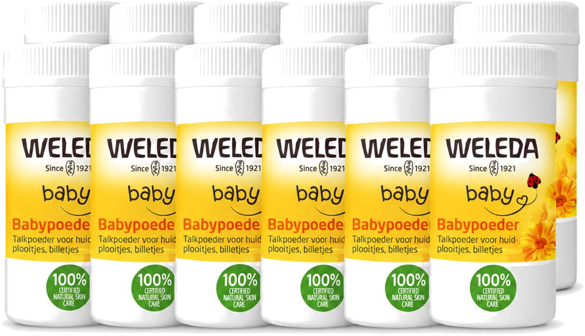 12 x WELEDA - Babypoeder - Baby & Kind Calendula - 20 g - Voordeelverpakking - 12 stuks