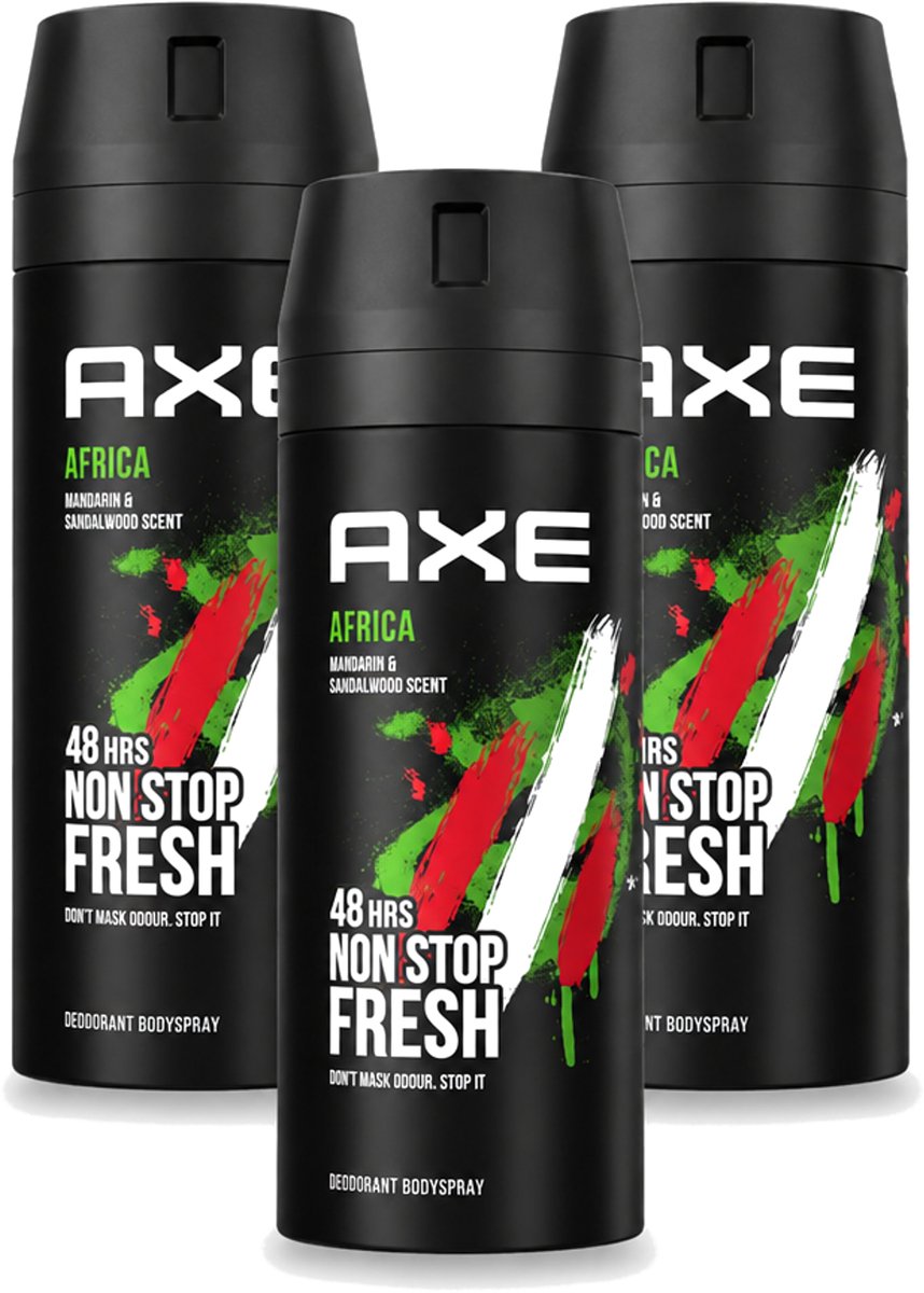 3 x Axe – Deodorant – Africa – 150 ml - Voordeelverpakking - 3 stuks