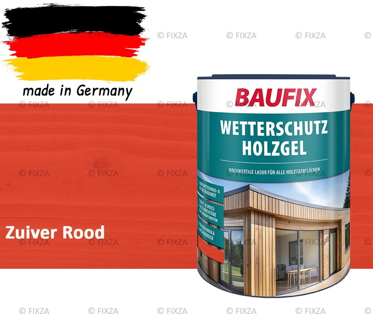 BAUFIX Buitenbeits – Zuiver Rood – Zijdeglans – 5 Liter – Voor Schutting, Tuinhuis & Blokhut – UV- & Weerbestendig