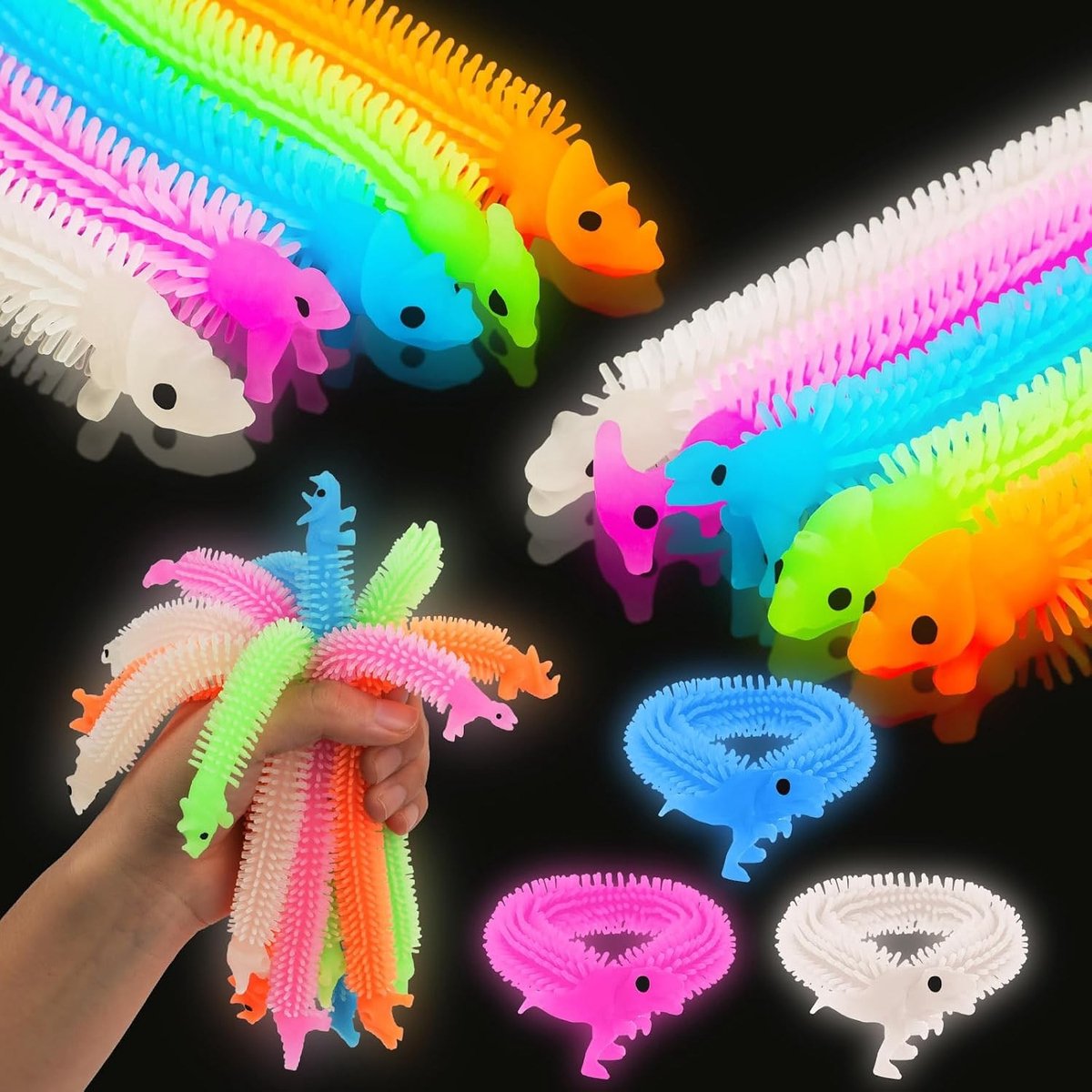 10 Stuks Fidget Dinosaurussen Sensory Stress Speelgoed, Glow-in-the-Dark Rekbare Kalmerende Speelgoed voor Kinderen en Feestjes