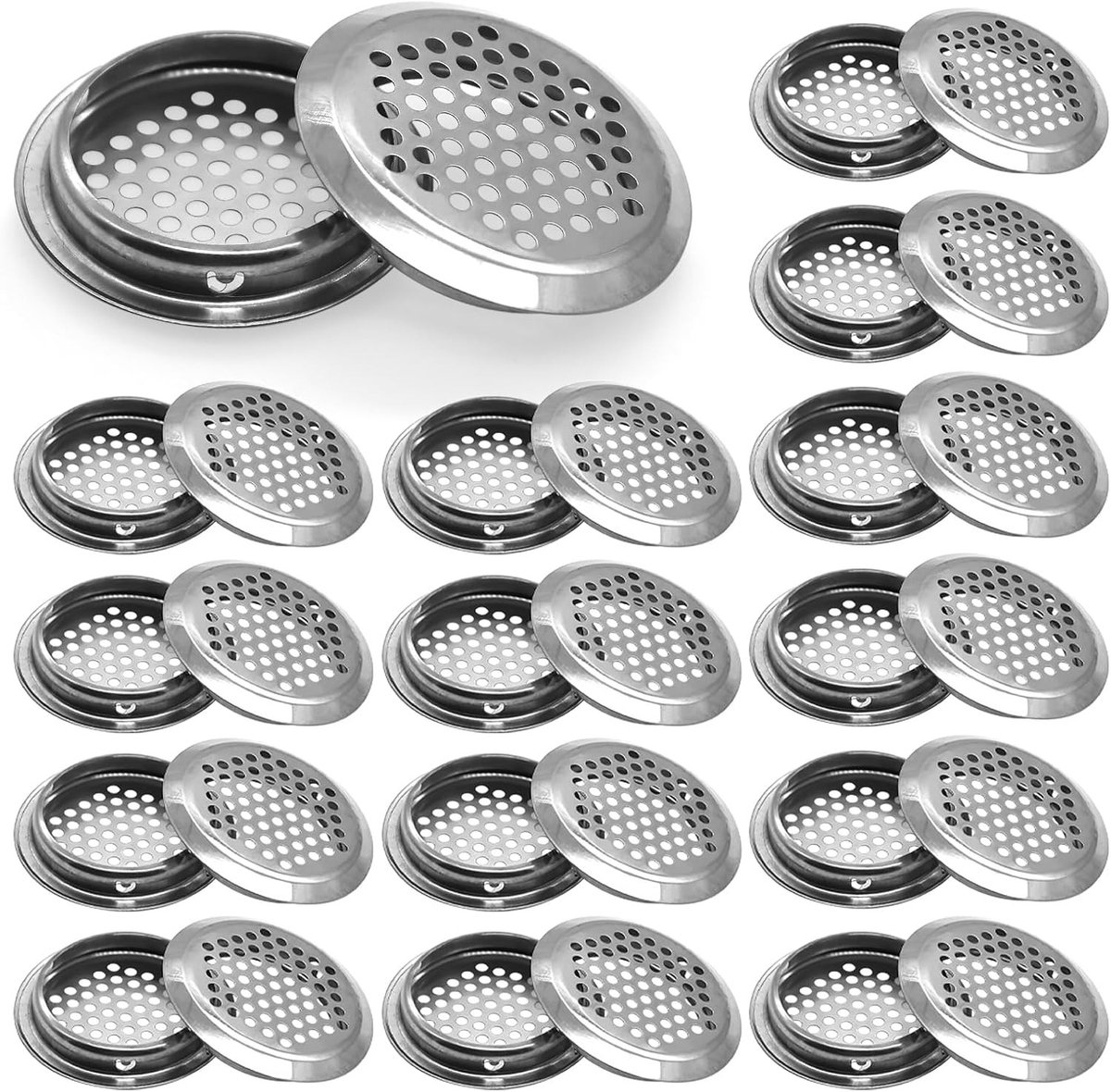 Set van 30 Ronde Ventilatieroosters van RVS, 53 mm voor Kasten, Schoenen en Boekenplanken, Ventilatieaccessoires
