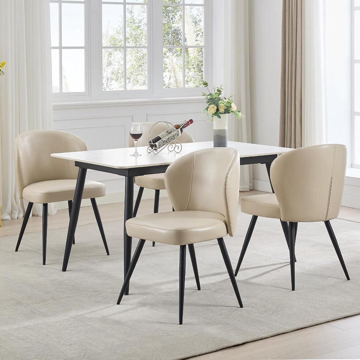 Eetkamerstoelen Set van 4 - beige Kunstleer Stoelen Metaal 120kg