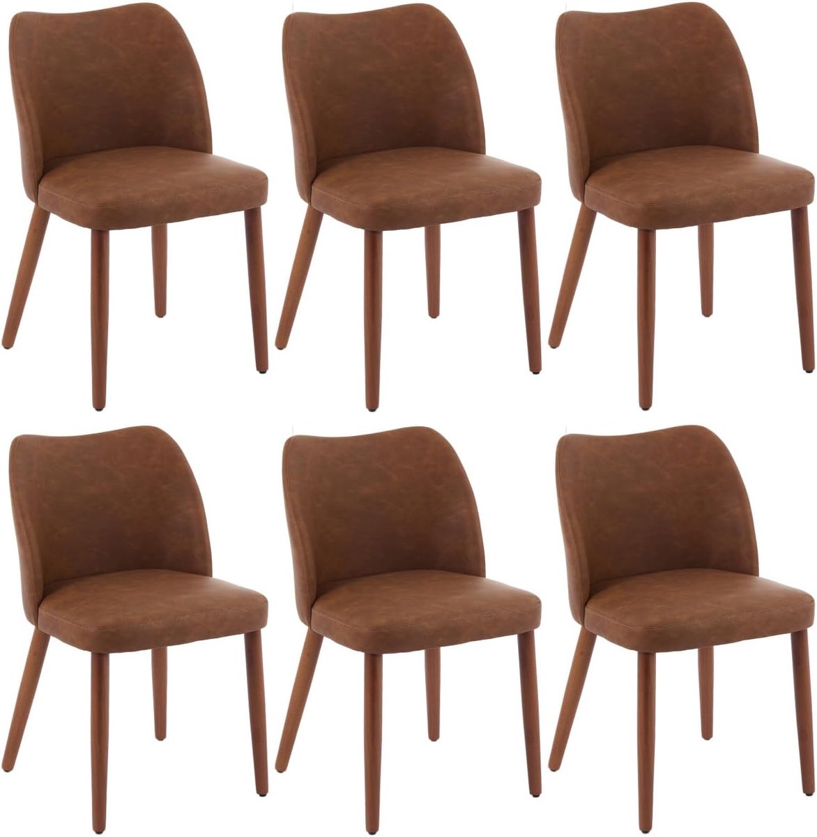 Eetkamerstoelen Set van 6 - Bruine Stoelen met Wing Backrest Houten Poten