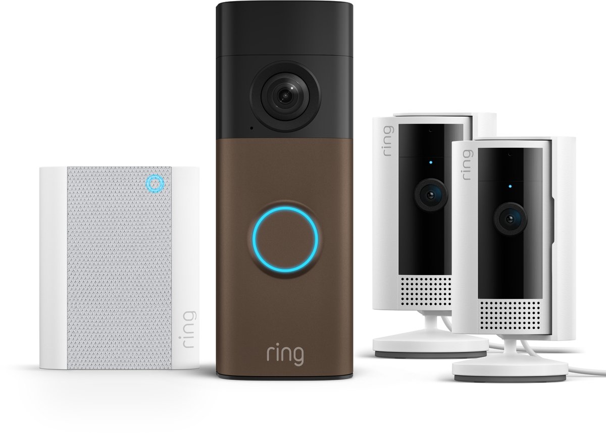 Ring Battery Video Doorbell 2K met Chime en 2-pack binnencamera op batterij - Bundel