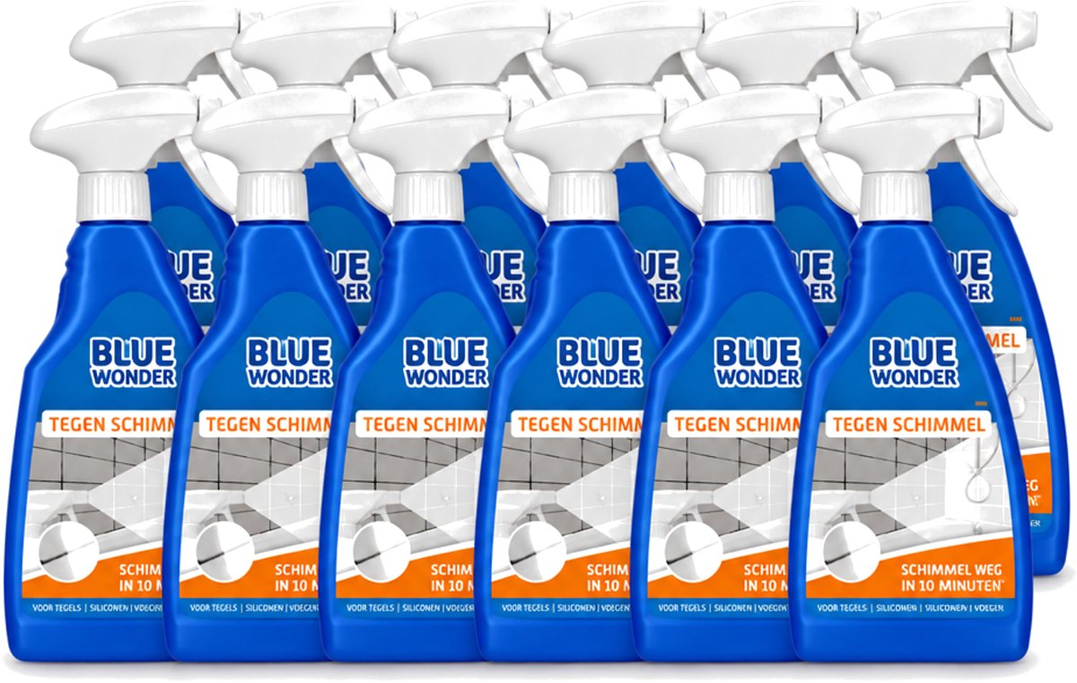12 x Blue Wonder - Speciaalreiniger tegen Schimmel - Sprayfles - 500 ml - Voordeelverpakking - 12 stuks