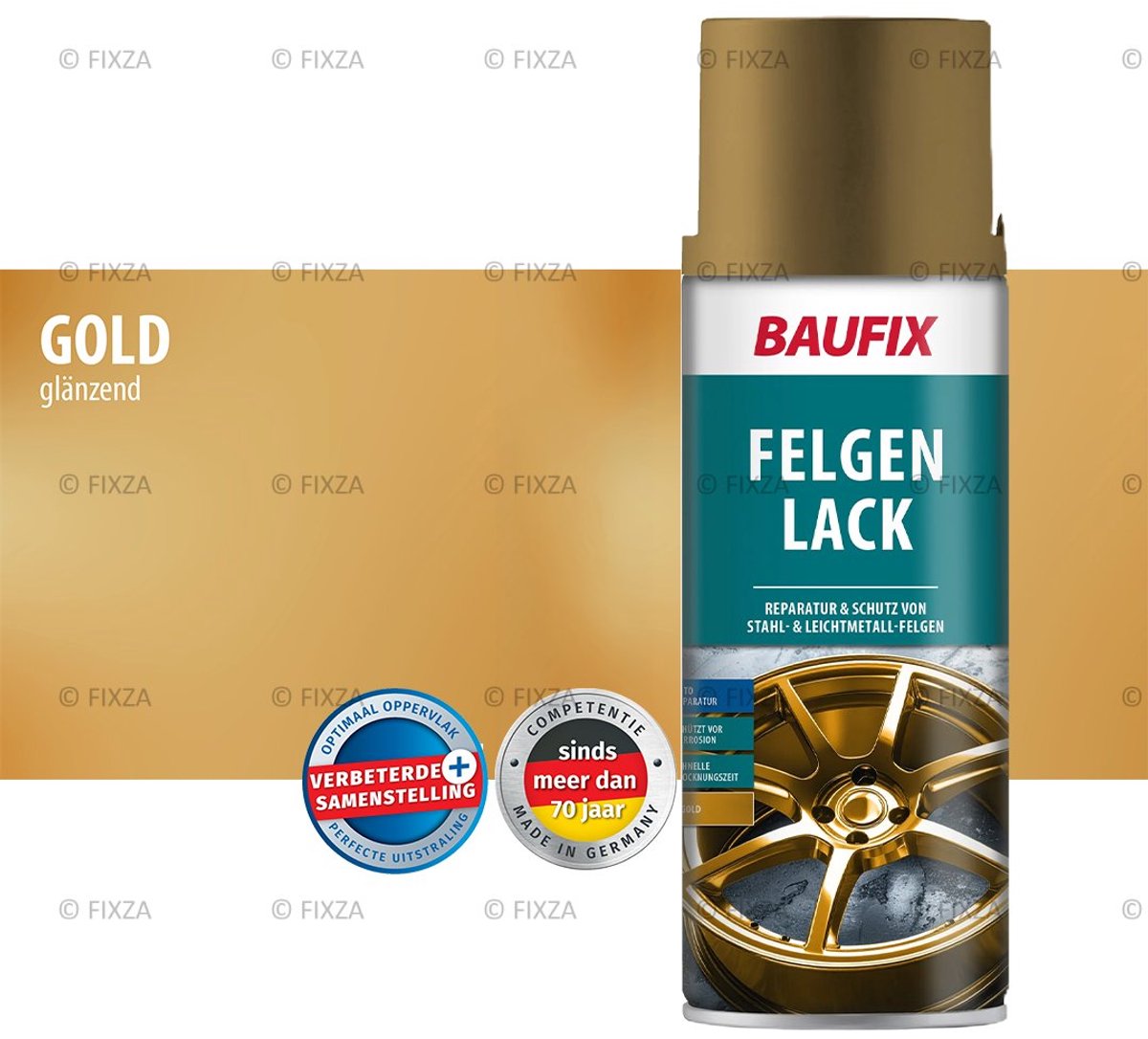 BAUFIX Velgenlak Spuitbus Goud Glans 400 ml – Velgen Verf Auto – Voor Aluminium & Stalen Velgen – Velgen Spray voor Velgen Opknappen en Herstellen – Bestand tegen Remstof en Vuil