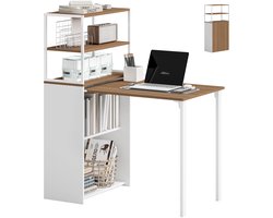 Inklapbaar Computerbureau - Bureau met 4 Opbergplanken - Ruimtebesparend voor Thuiswerken - 105x60x127 cm - Wit Eiken