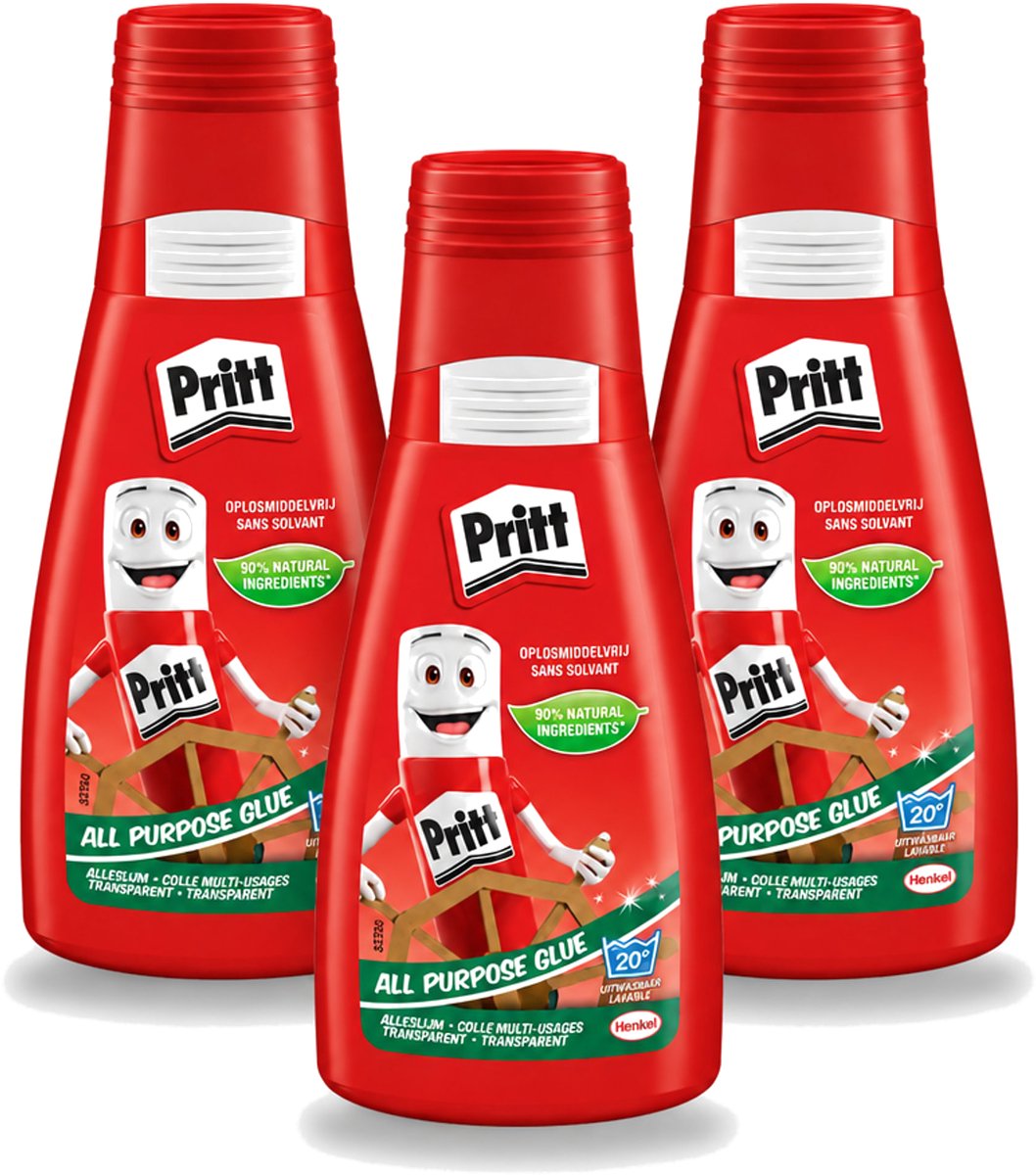 3 x Pritt - Alleslijm - Uitwasbaar - 90% Natuurlijke Ingrediënten - 100g - Voordeelverpakking - 3 stuks