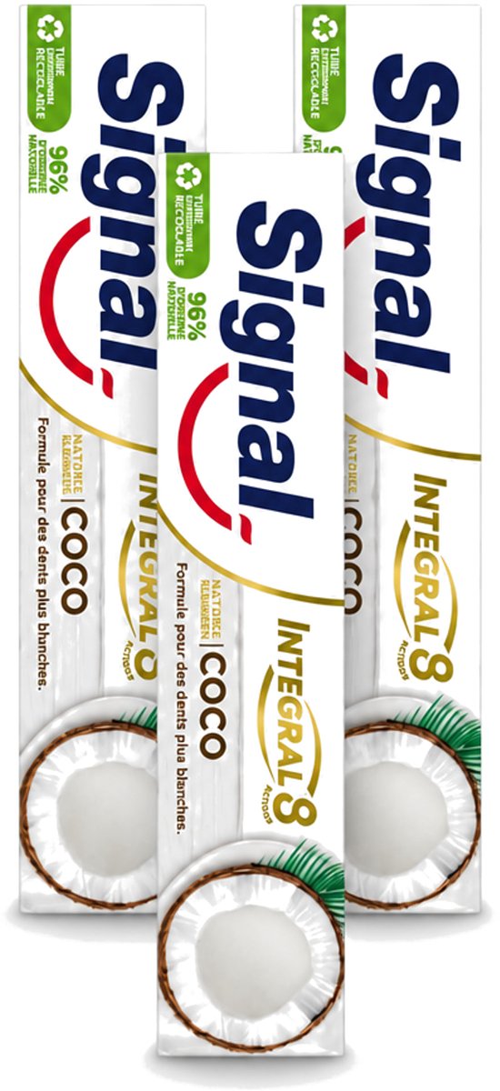 3 x Signal - Integral & Actions - Tandpasta - Natuurlijke Elementen - Kokos - Voor Witte Tanden - 75 ml - Voordeelverpakking - 3 stuks