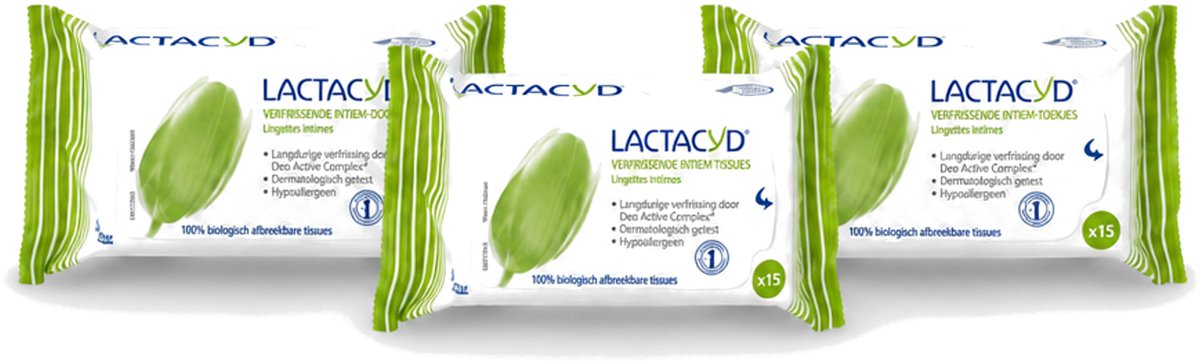 3 x Lactacyd - Intieme Doekjes - Verfrissend - Zeepvrij - Biologisch Afbreekbaar - 15 Doekjes - Voordeelverpakking - 3 stuks