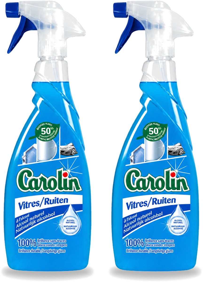 2 x Carolin - Glas- en Ruitenreiniger - Met Natuurlijke Alcohol - 650 ml - Bulkverpakking - 2 stuks