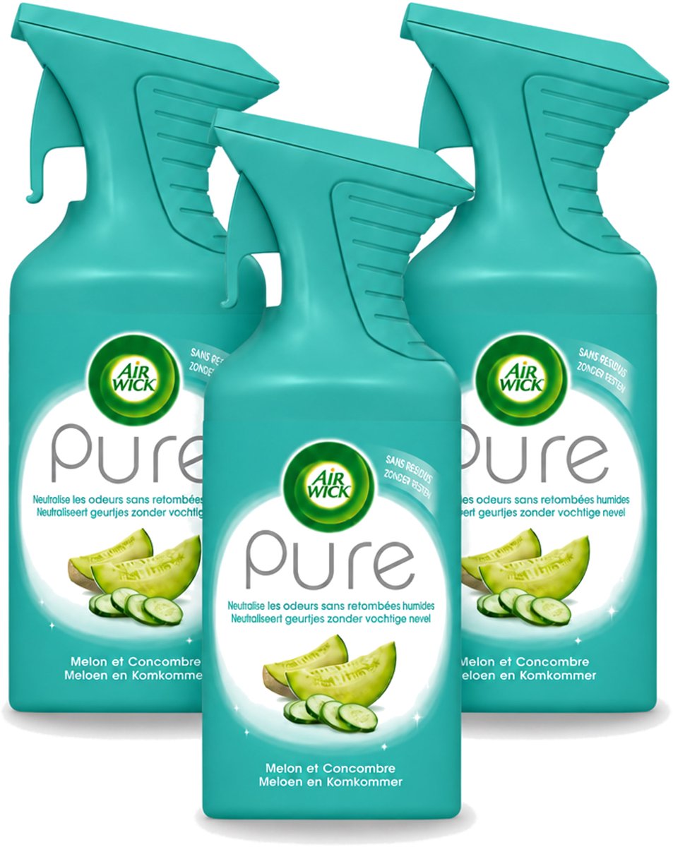 3 x Air Wick – Luchtverfrisser Spray – Pure Meloen & Komkommer – 250 ml - Bulkverpakking - 3 stuks