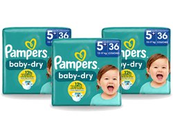 3 x Pampers – Luiers – Baby-Dry Maat 5+ (12-17 kg) – 36 Luiers - Voordeelverpakking - 3 stuks