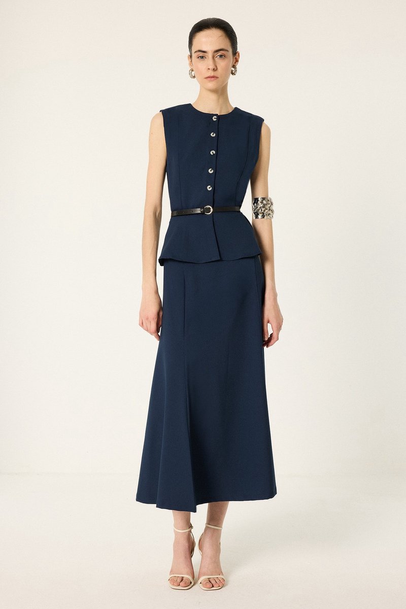 Touché Privé - Set van gilet en rok - Marineblauw - Dames