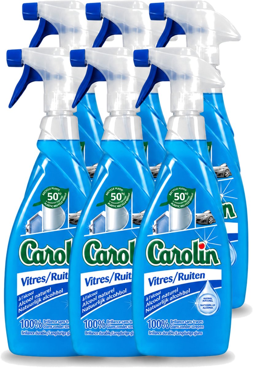 6 x Carolin - Glas- en Ruitenreiniger - Met Natuurlijke Alcohol - 650 ml - Voordeelverpakking - 6 stuks