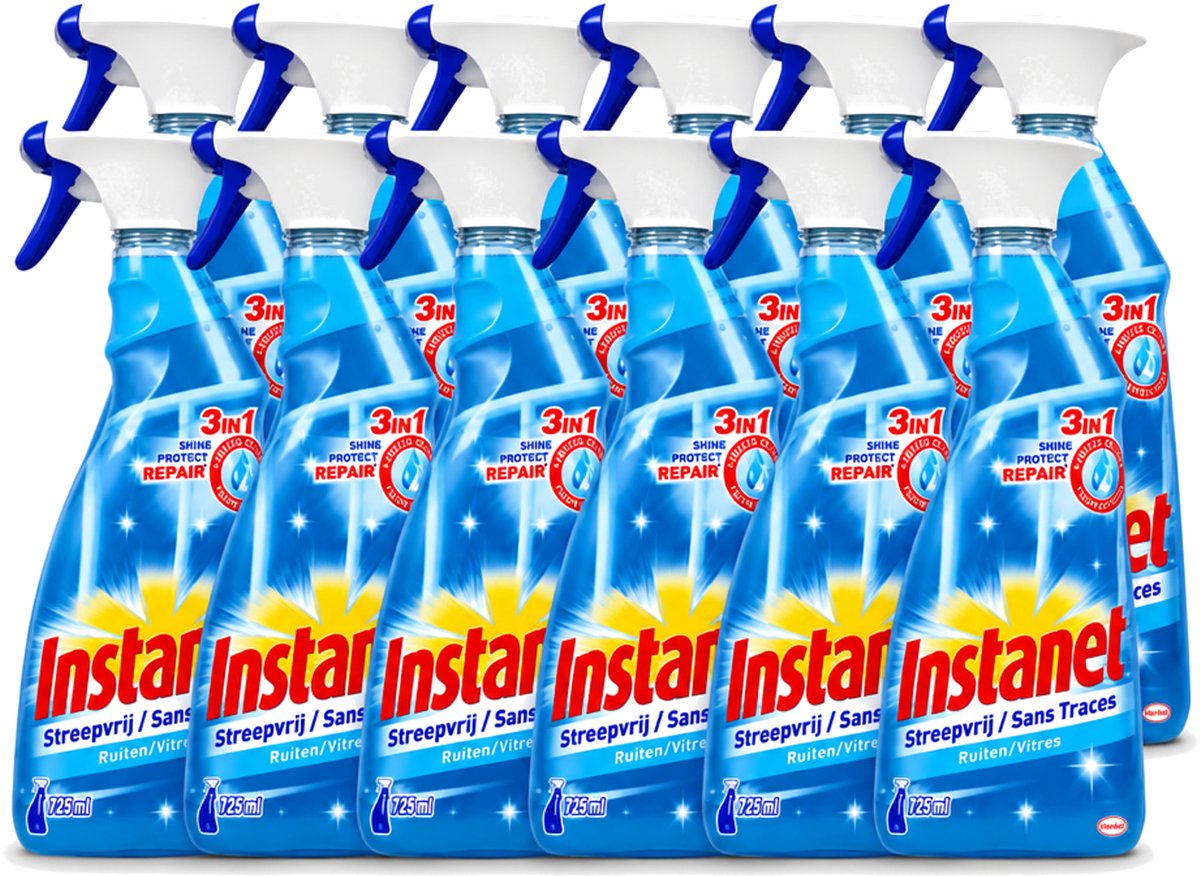 12 x Instanet - Ruitenreiniger - Streepvrij - 3in1 Spray - 725 ml - Voordeelverpakking - 12 stuks