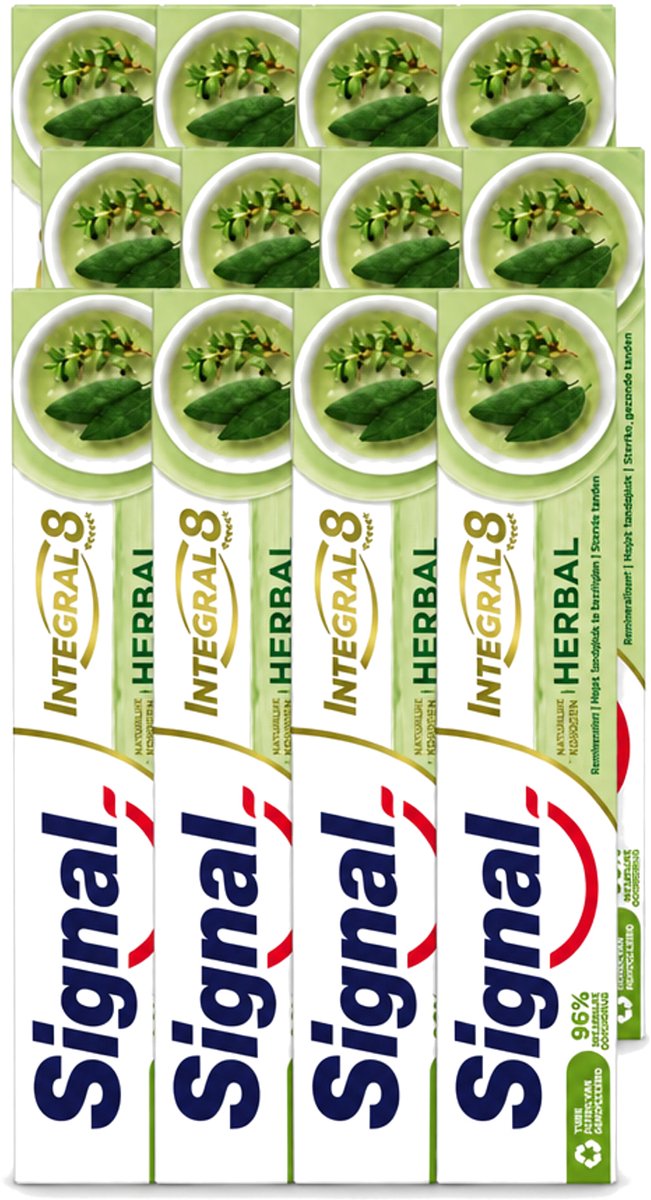 12 x Signal - Integral & Actions - Tandpasta - Natuurlijke Kruiden - Gerecyclede Verpakking - 75 ml - Voordeelverpakking - 12 stuks