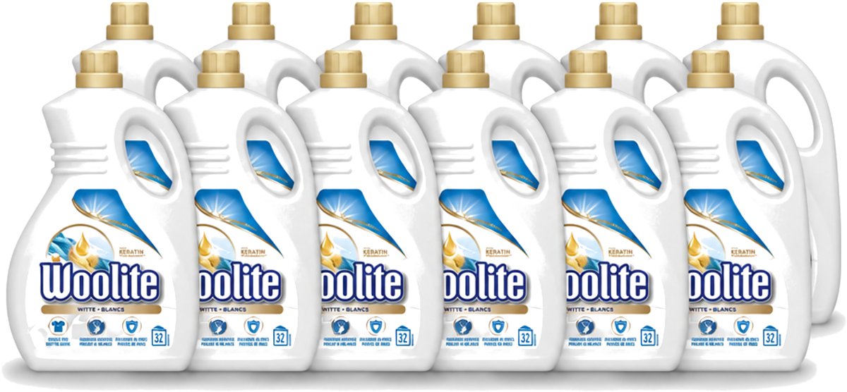 12 x Woolite White - Vloeibaar Wasmiddel - Met Keratine - Witte Was - 32 Wasbeurten - 1,9L - Voordeelverpakking - 12 stuks