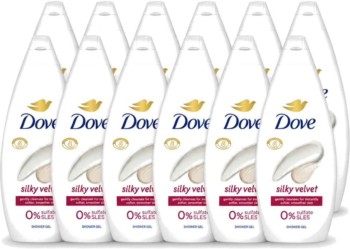12 x Dove Silky Velvet - Douchegel - Sulfaatvrij - 250 ml - Voordeelverpakking - 12 stuks