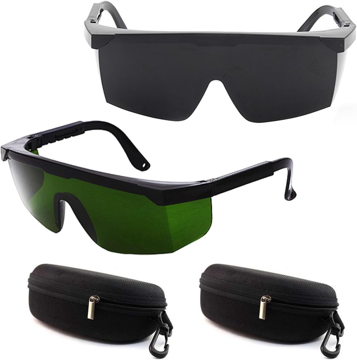 Set van 2 IPL Veiligheidsbrillen 190nm - 2000nm met Opbergcase, Laserbescherming Brillen voor Ontharing, UV Bescherming voor Schoonheidsbehandelingen en HPL/IPL Ontharing, Zwart + Groen