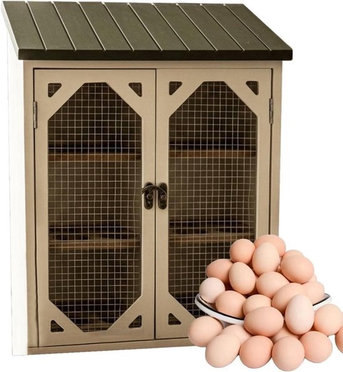 Eierhouder - eierbox van draadgaas - voor keukenopslag - met dubbele deuren - 35 cm - natuurlijk