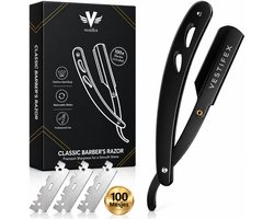 Vestifex® Professionele Barbiersmes met 100 Mesjes - Shavette Open Scheermes - Straight Safety Razor - Klassiek Kappersmes