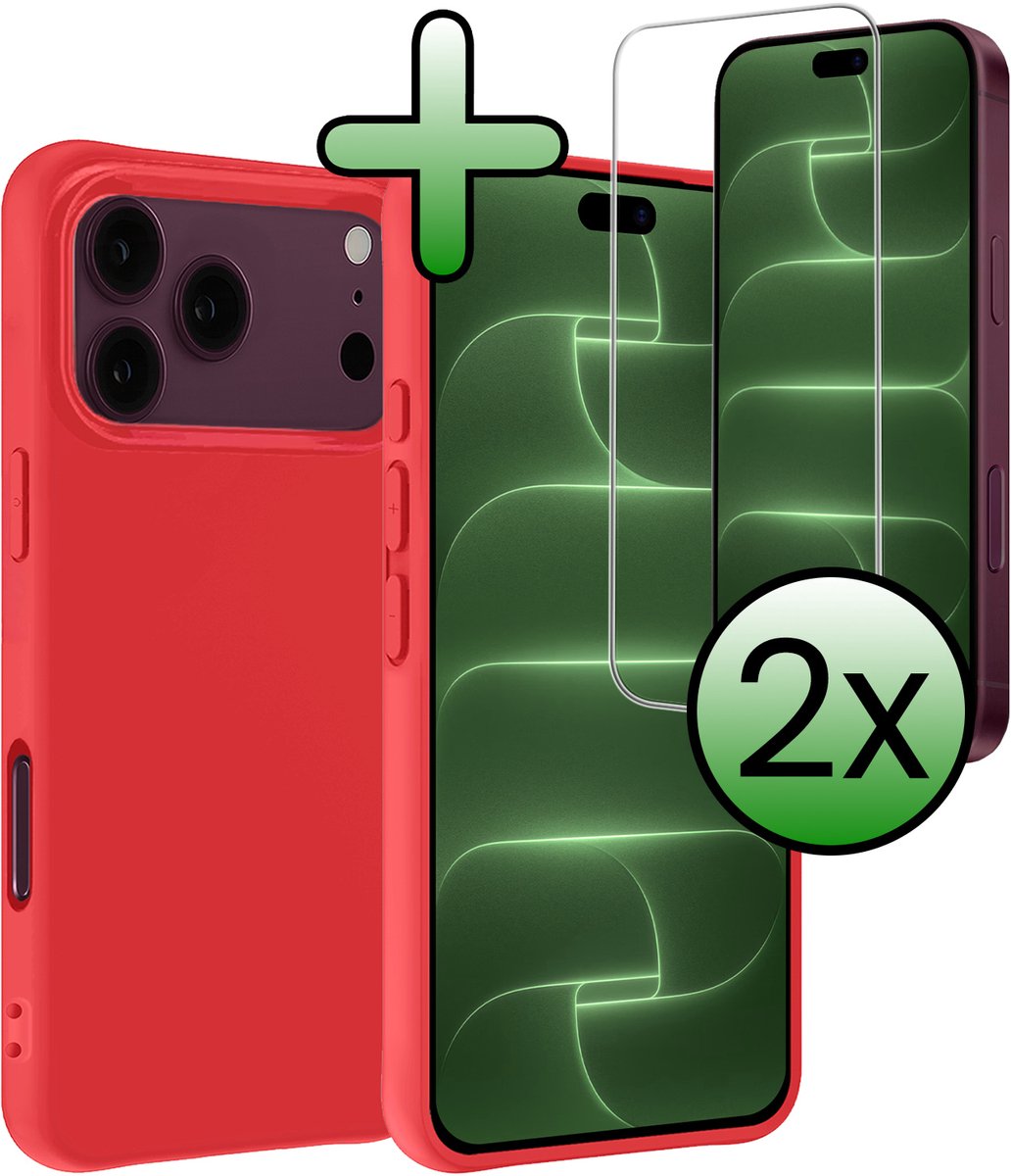 Hoesje Met 2x Screenprotector - Geschikt voor Apple iPhone 18 Pro - Sterk & Shockproof - Back Cover - Siliconen Case - Telefoon Hoes - Rood