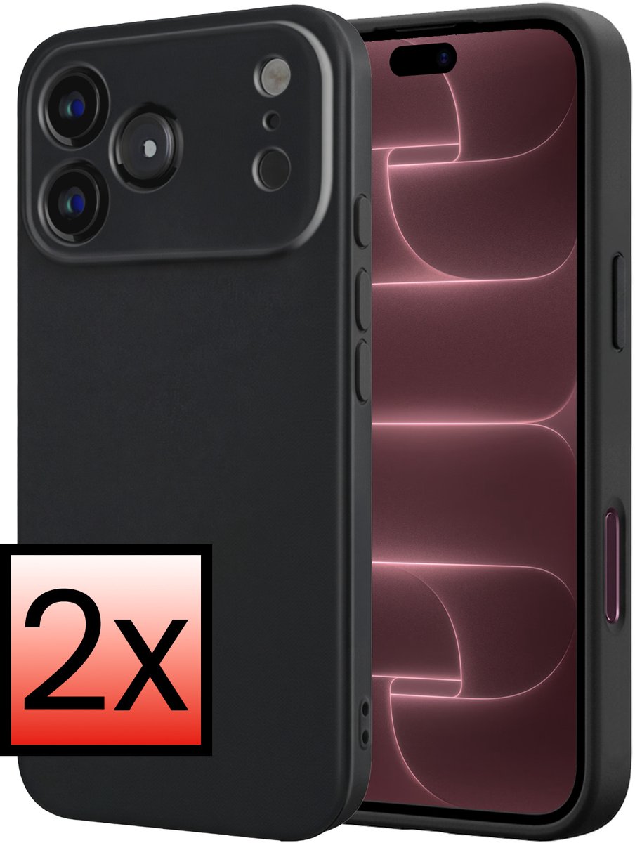 Hoesje - 2 Stuks - Geschikt voor Apple iPhone 18 Pro - Sterk & Shockproof - Case Siliconen - Back Cover - Telefoon Hoes - Zwart