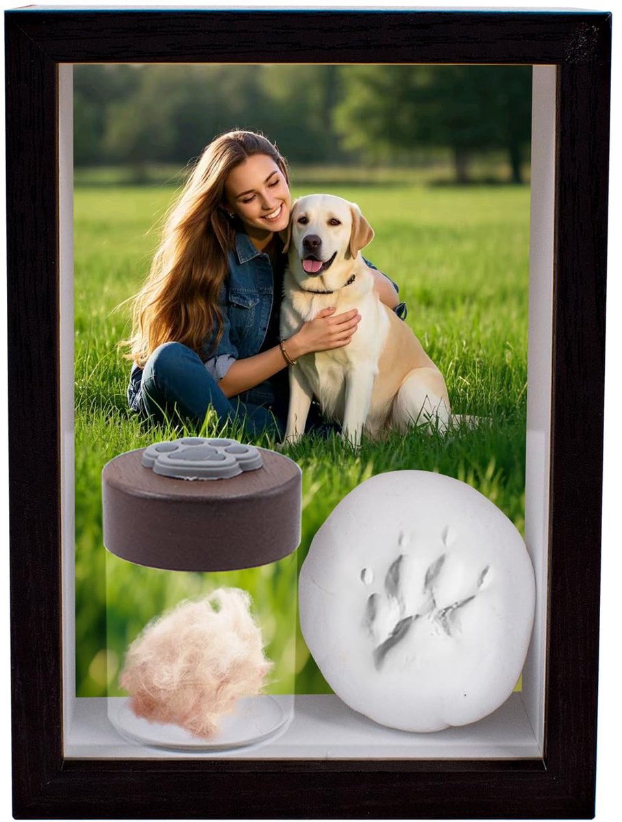 MiDube 19,3 x 14,2 cm hondenherdenkingsframe met pootafdrukset en vachtopbergdoos - ShopVlot