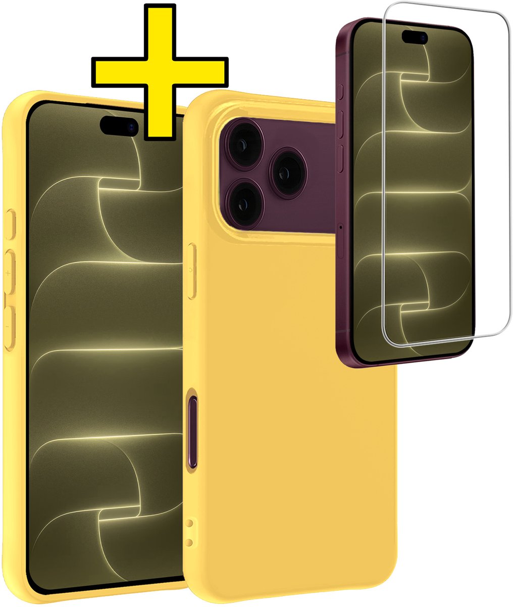 Hoesje - Met Screenprotector - Geschikt voor Apple iPhone 18 Pro Max - Sterk & Shockproof - Back Cover - Siliconen Case - Telefoon Hoes - Telefoonhoesjes - Geel