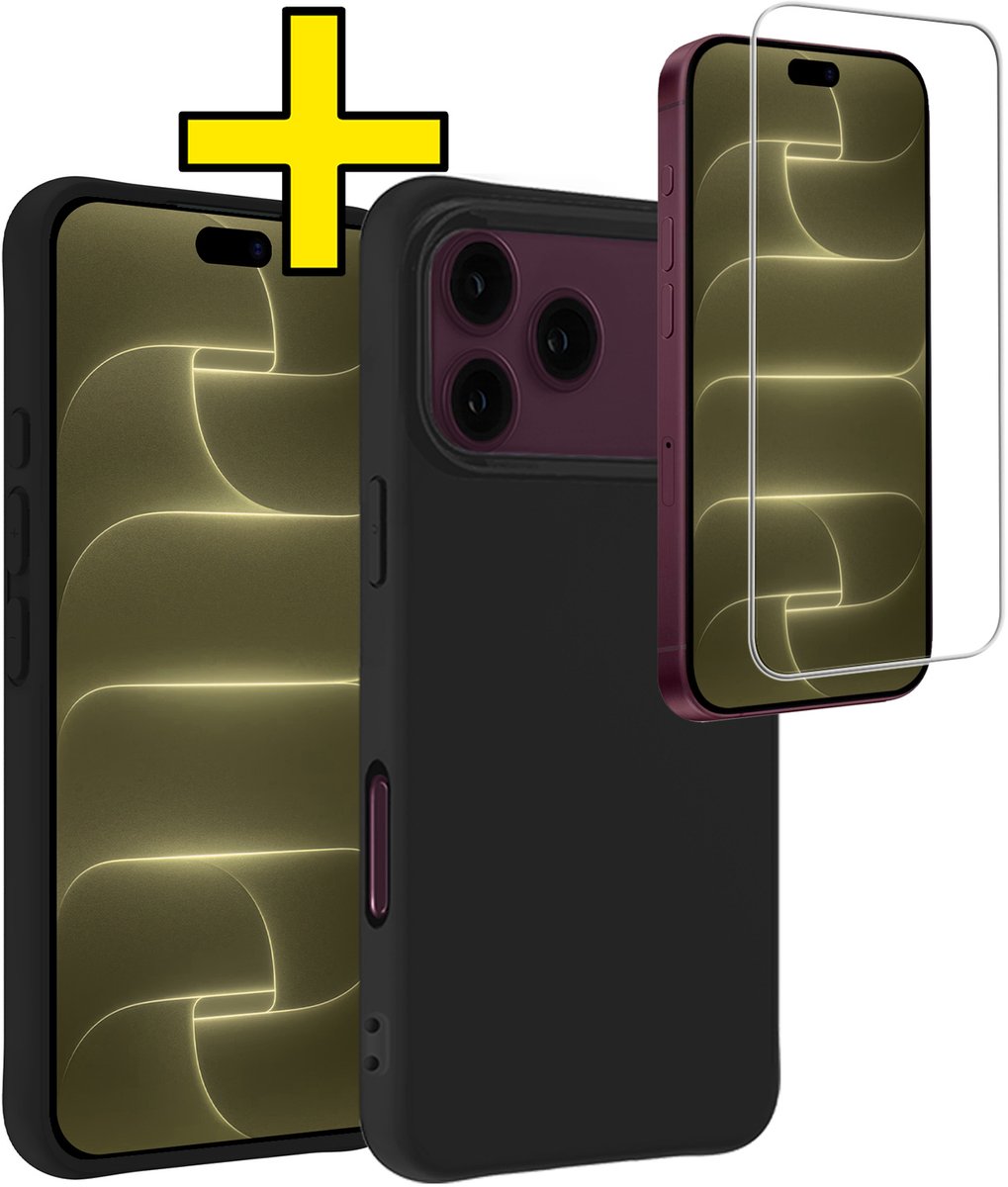 Hoesje - Met Screenprotector - Geschikt voor Apple iPhone 18 Pro Max - Sterk & Shockproof - Back Cover - Siliconen Case - Telefoon Hoes - Telefoonhoesjes - Zwart