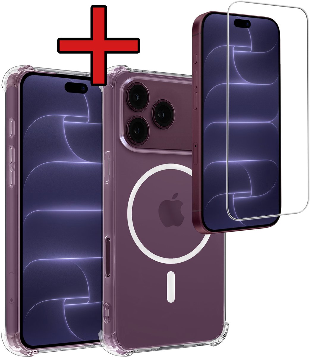 Hoesje - Met Screenprotector - Geschikt voor Apple iPhone 18 Pro Max - Magsafe Compatible - Sterk & Shockproof - Shock Proof Case - Back Cover - Telefoon Hoes - Telefoonhoes - Transparant