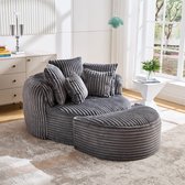 Fauteuil 123 Cm - Ronde Relaxstoel Met Hocker En 5 Kussens - Voor Woonkamer, Slaapkamer En Speelkamer - Chenille Donkergrijs