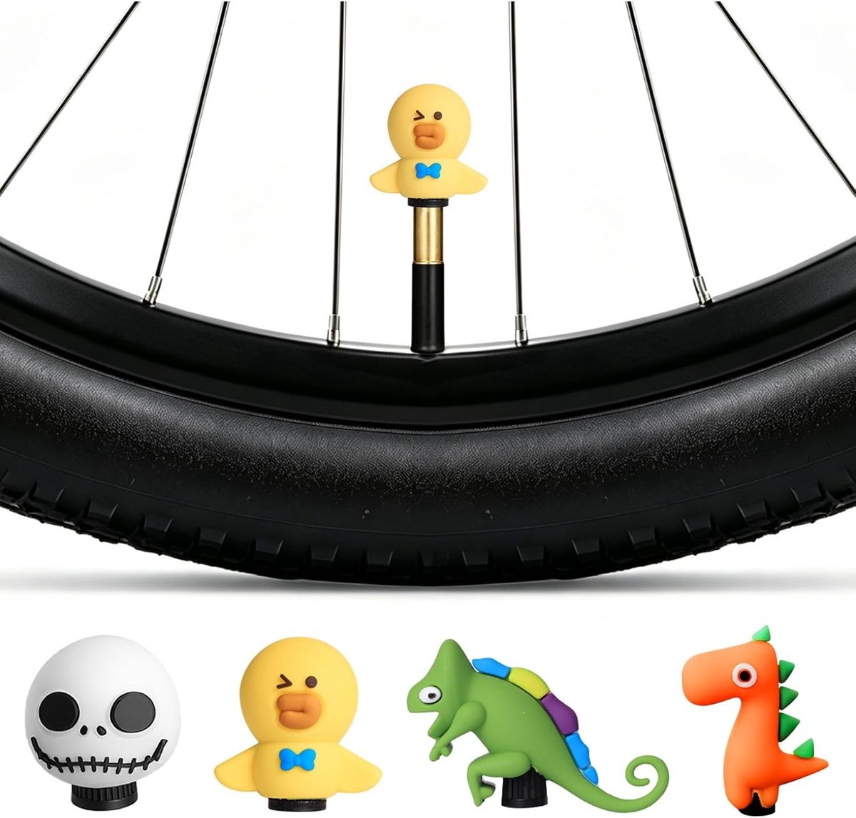 Set van 4 Wasbare Siliconen Ventieldoppen voor Fietsen, Mountainbikes en Auto's - Grappige Accessoires voor Bandenventielen