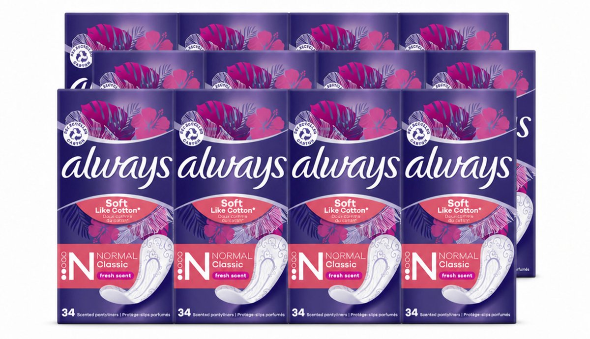 12 x Always - Inlegkruisjes - Normal - 34 Inlegkruisjes - Voordeelverpakking - 12 stuks
