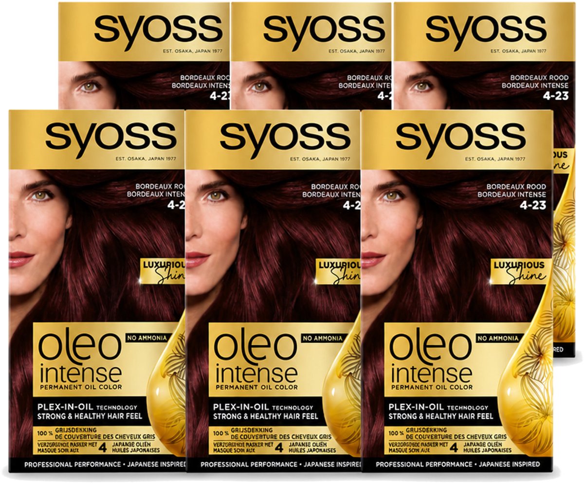 6 x SYOSS - Oleo Intense 4-23 - Haarverf - Permanente Haarkleuring - Bordeaux Rood - Langdurige Kleur - Voordeelverpakking - 6 stuks