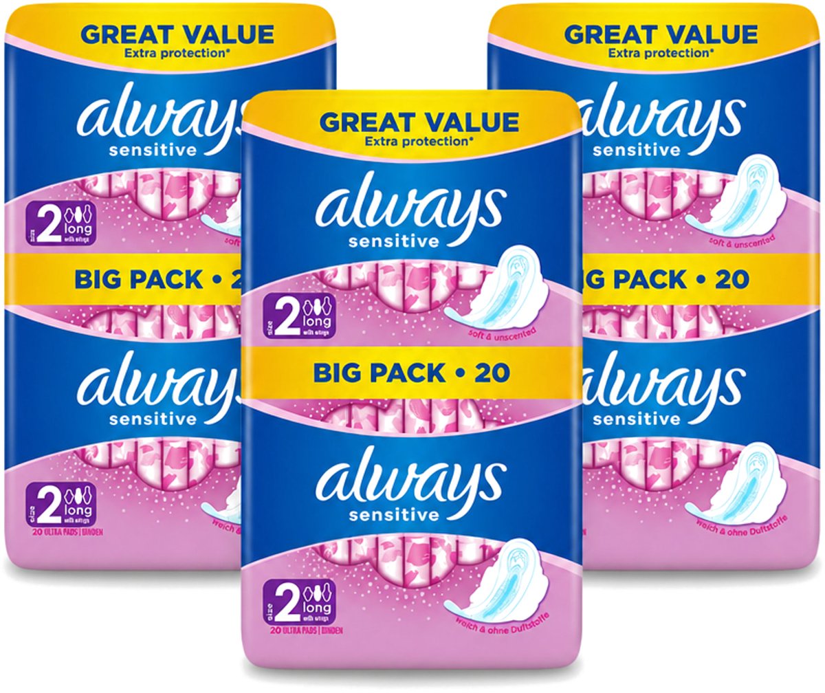 3 x Always - Maandverband - Long - Sensitive - 20 Maandverband - Voordeelverpakking - 3 stuks