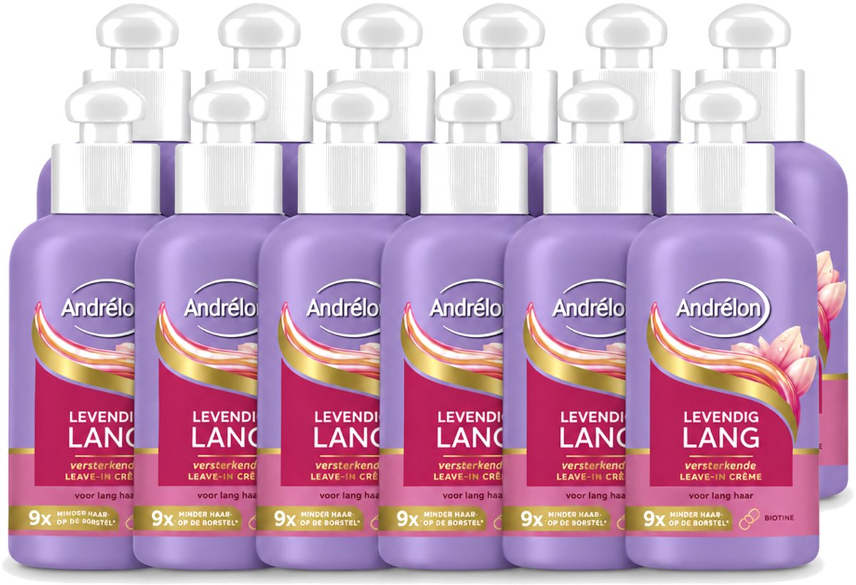 12 x Andrélon – Leave-In Crème – Levendig Lang – 200 ml - Voordeelverpakking - 12 stuks