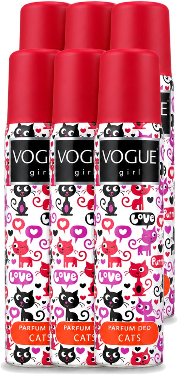 6 x Vogue - Deodorant - Girl - Parfum Cats – 100 ml - Voordeelverpakking - 6 stuks