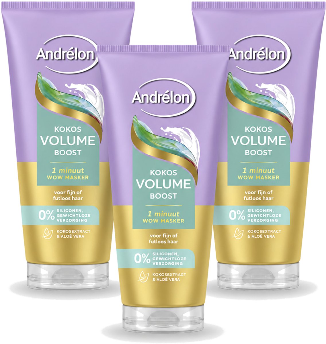3 x Andrélon – Haarmasker WOW – Kokos Volume Boost – 180 ml - Voordeelverpakking - 3 stuks